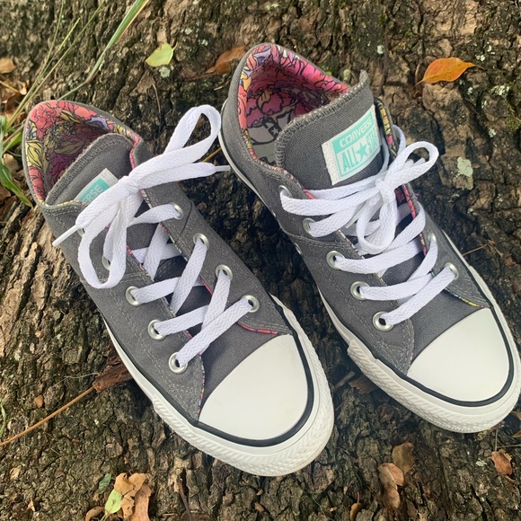 CONVERSE ALL STAR GREY W/FLORAL INSOLE SIZE 6 - Picture 6 of 10